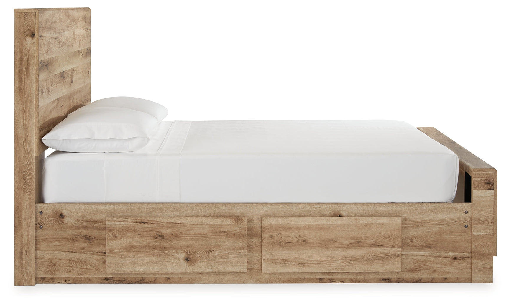 Hyanna Tan Brown Full Panel Bedroom Set with 2 Side Storage, Dresser and Mirror (Online Special Price) - Ornate Home