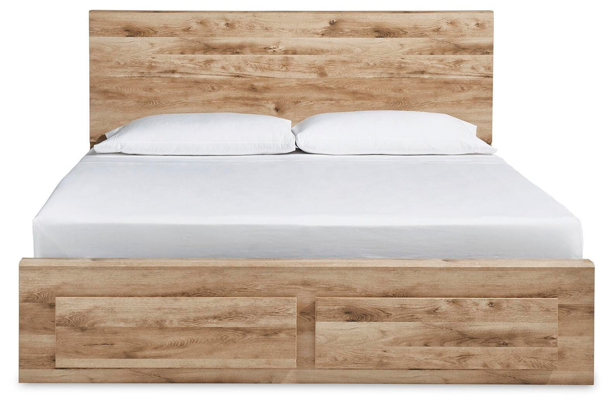 Hyanna Tan Brown King Panel Storage Bed, Dresser, Mirror and 2 Nightstands - Ornate Home