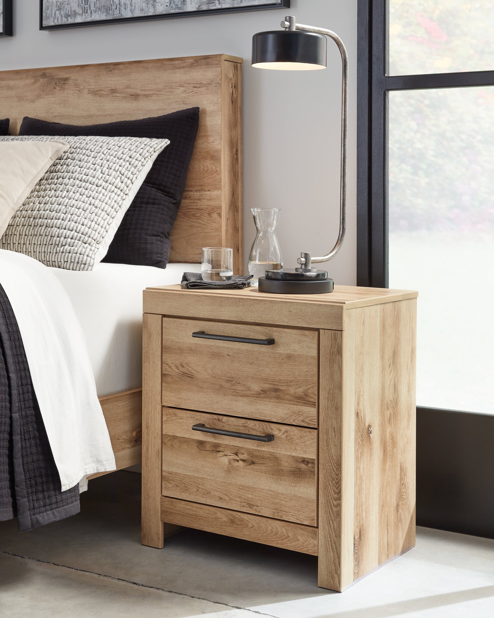Hyanna Tan Brown Queen Panel Bed, Dresser, Mirror, Chest and 2 Nightstands - Ornate Home