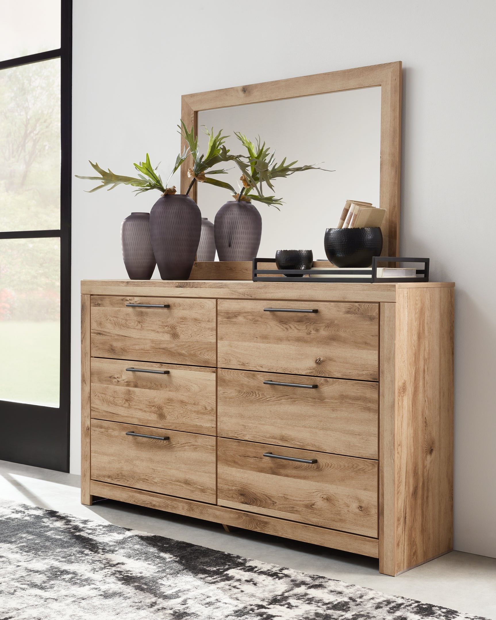 Hyanna Tan Brown Queen Panel Bed, Dresser, Mirror, Chest and Nightstand - Ornate Home