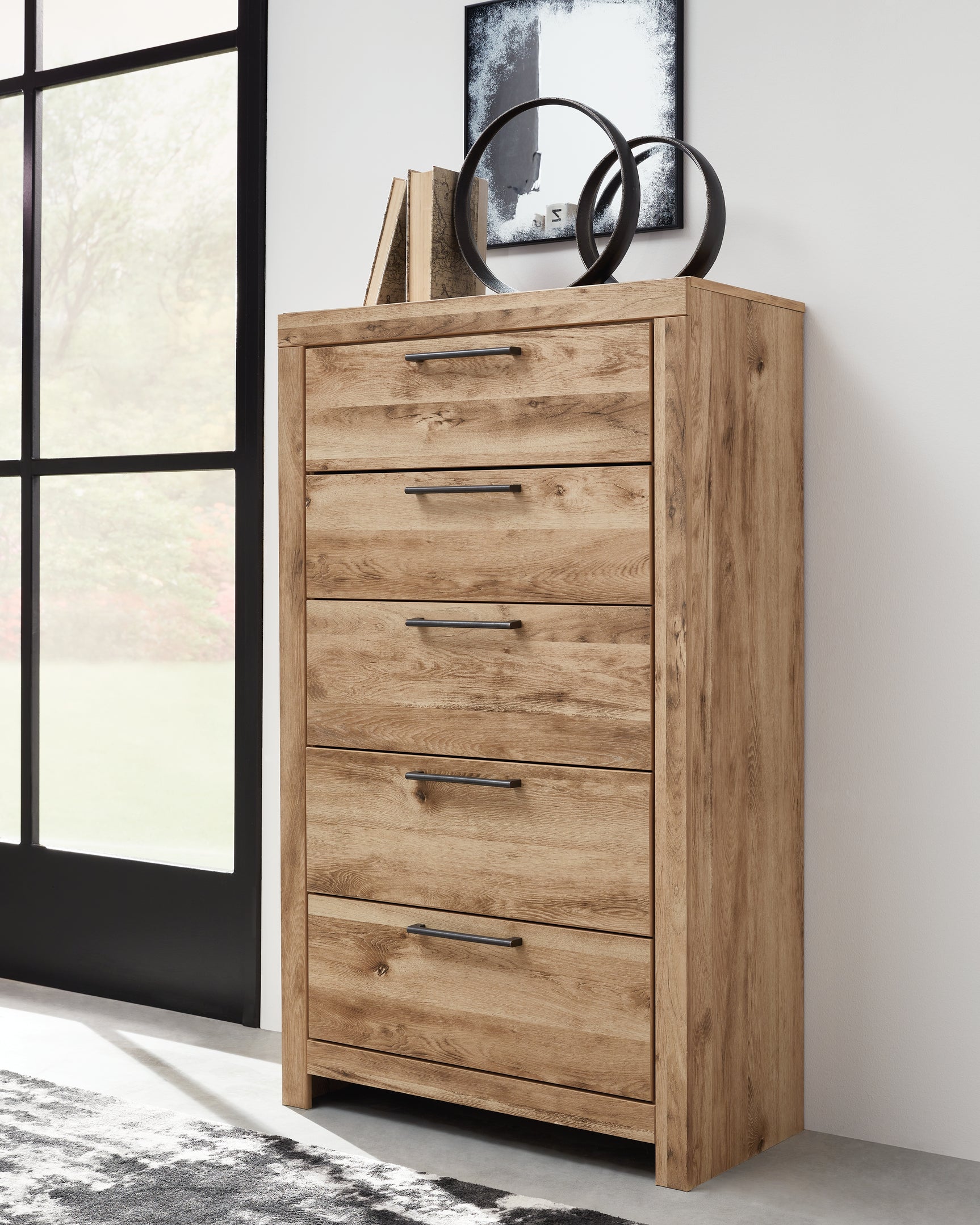 Hyanna Tan Brown Queen Panel Bed, Dresser, Mirror, Chest and Nightstand - Ornate Home