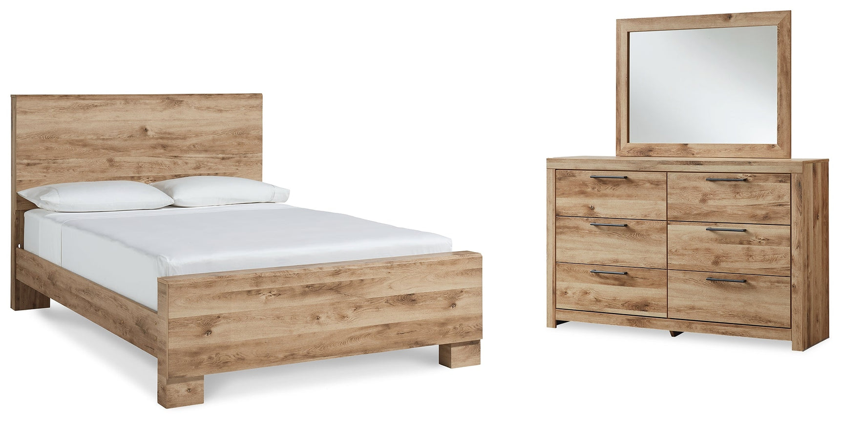 Hyanna Tan Brown Queen Panel Bedroom Set with Dresser and Mirror - Ornate Home