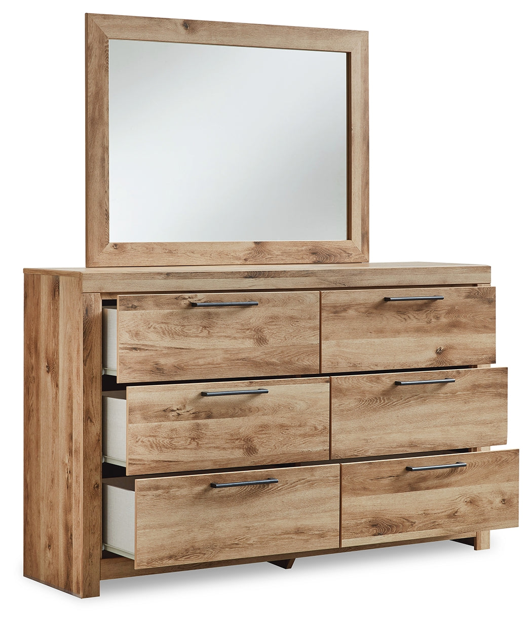 Hyanna Tan Brown Queen Panel Storage Bedroom Set with 2 Side Storage, Dresser and Mirror - Ornate Home