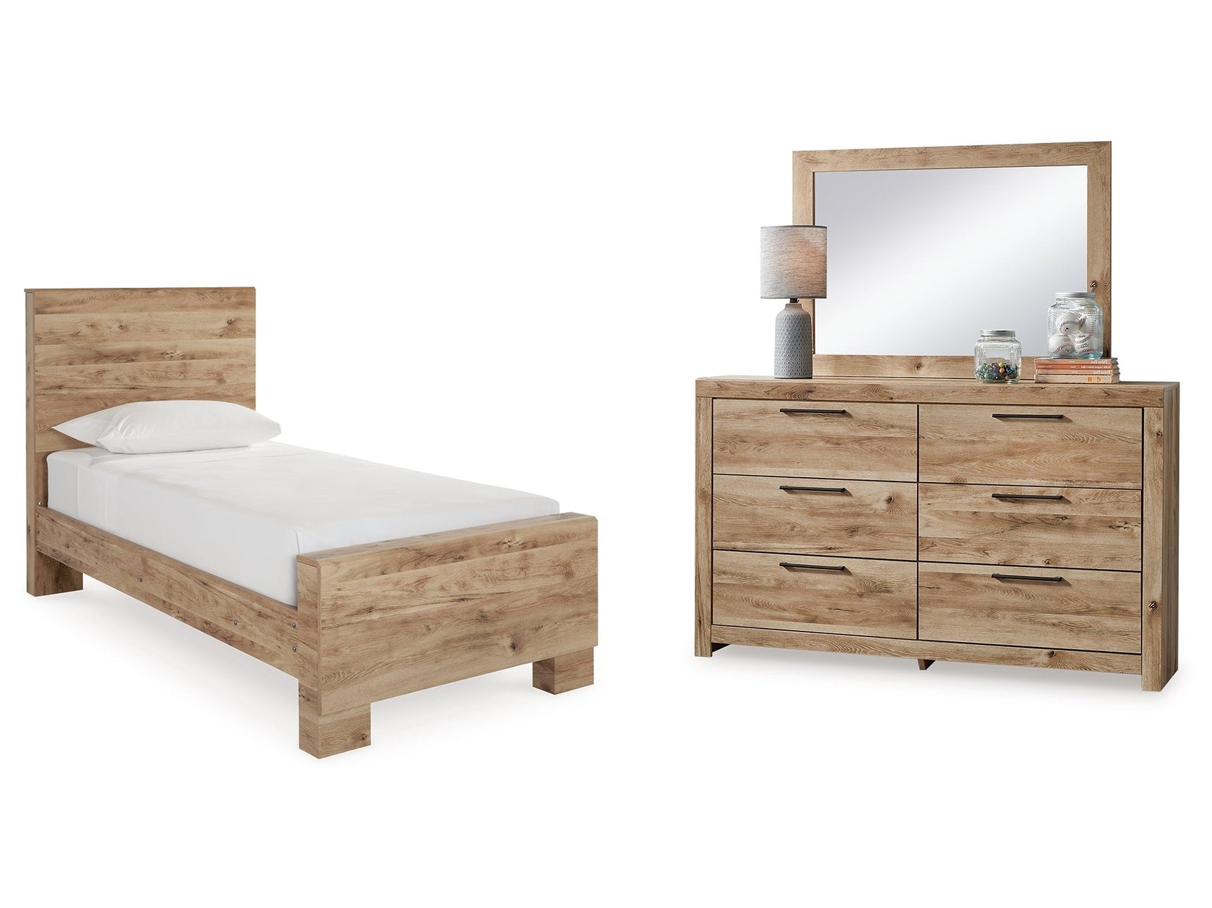 Hyanna Tan Brown Twin Panel Bedroom Set with Dresser and Mirror (Online Special Price) - Ornate Home
