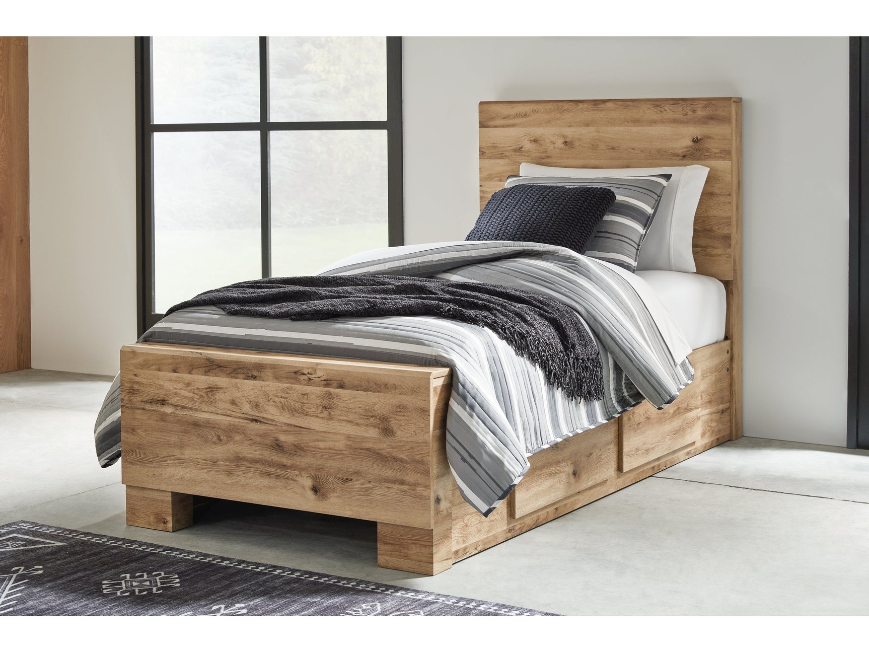 Hyanna Tan Brown Twin Panel Youth Bed with 2 Side Storage - Ornate Home