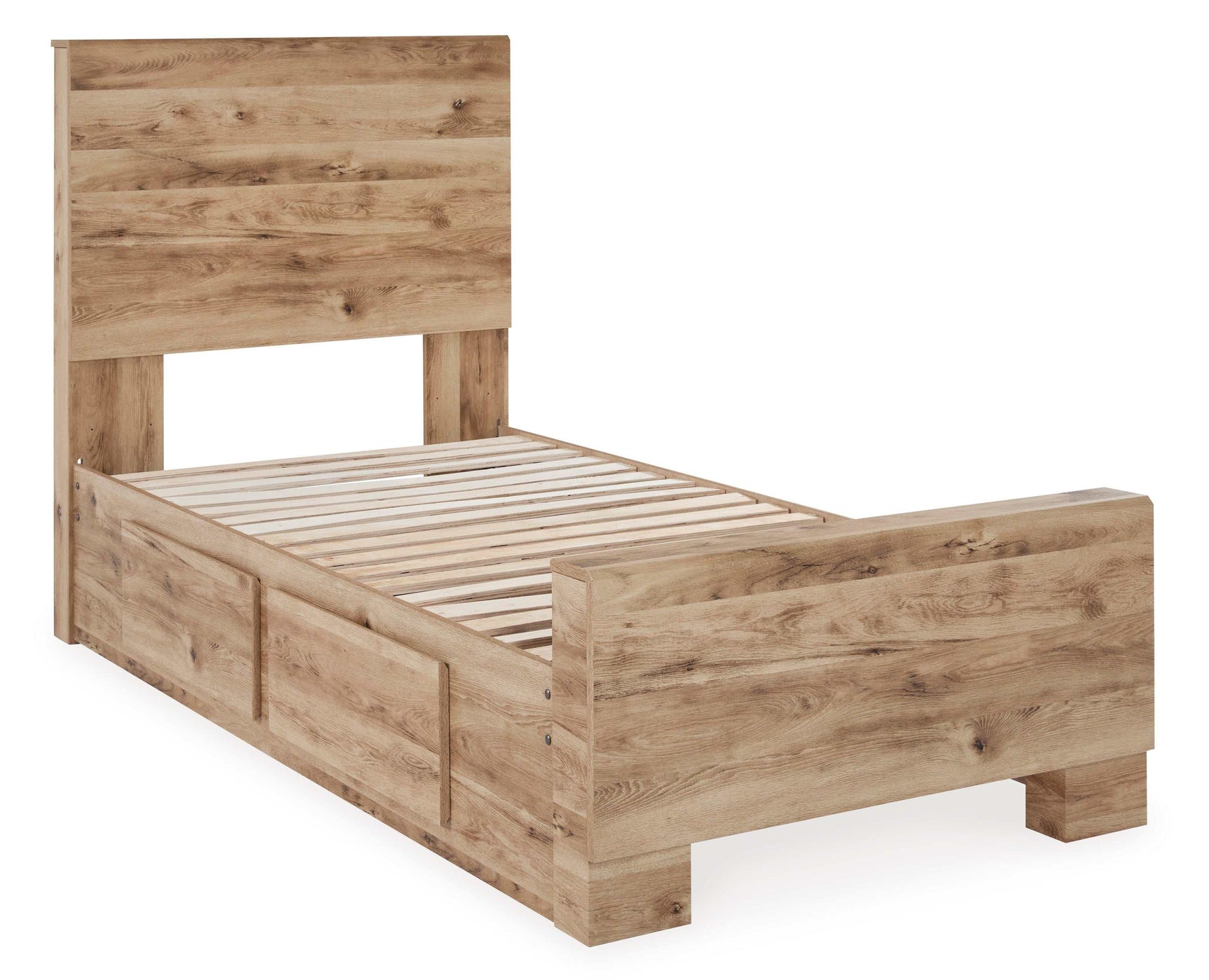 Hyanna Tan Brown Twin Youth Panel Bed with 1 Side Storage - Ornate Home