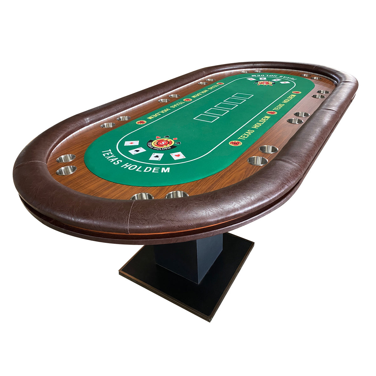 INO Design 96" Premium 10 Player Oval Brown & Green Speed Cloth Texas Holdem Casino Poker Table with Dimmable LED - Ornate Home