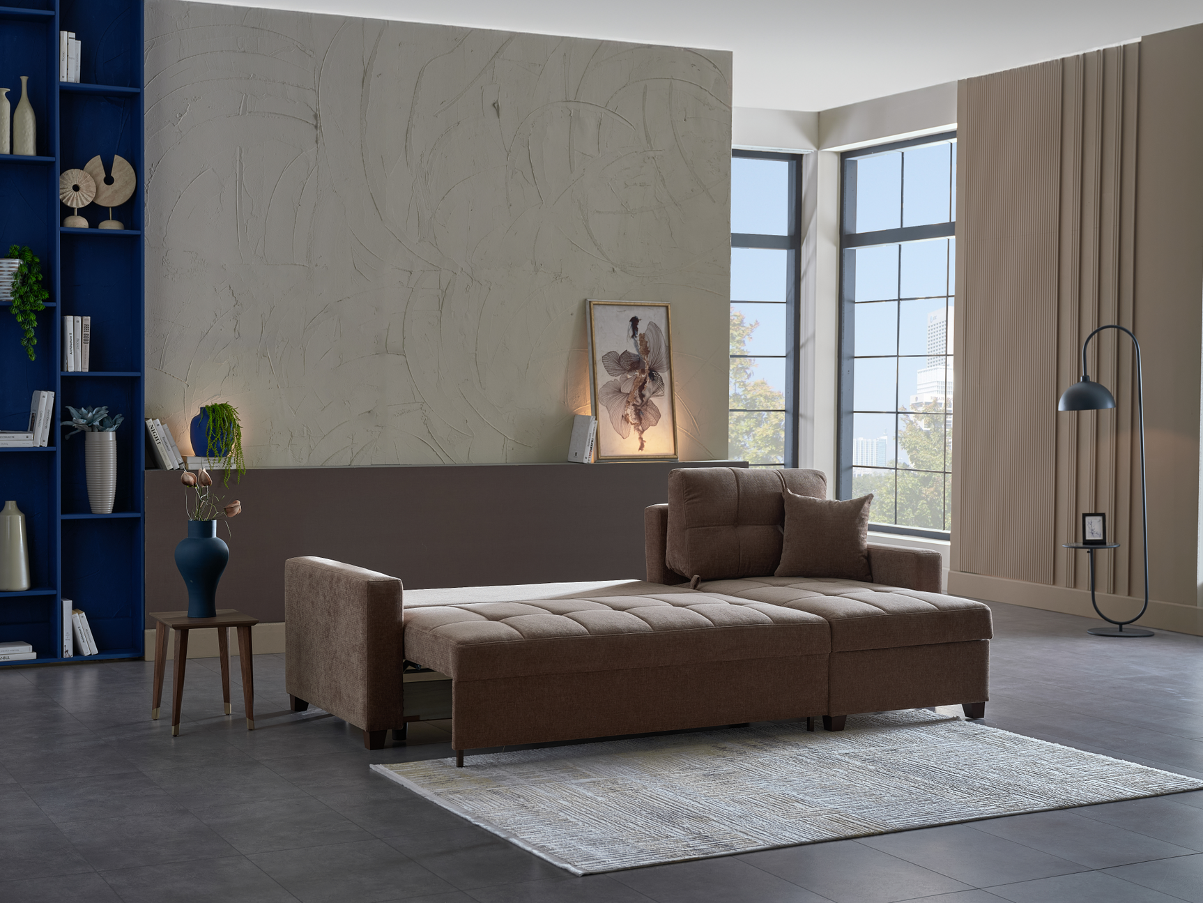 IVY 102" Brown Reversible Chase Queen Sleeper Sectional - Ornate Home