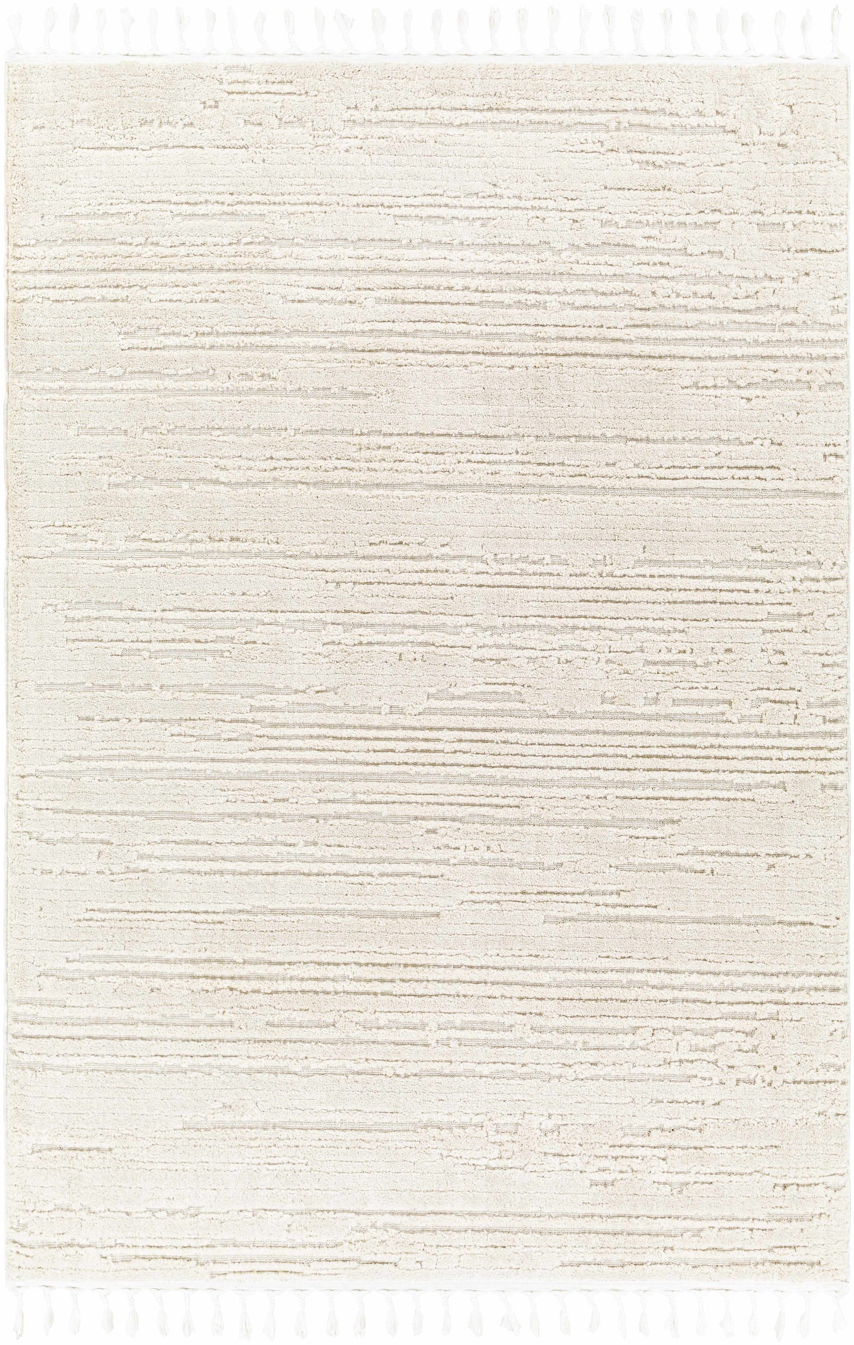 Ibarra Textured Ivory High/Low Pile Rug with Tassels - Ornate Home