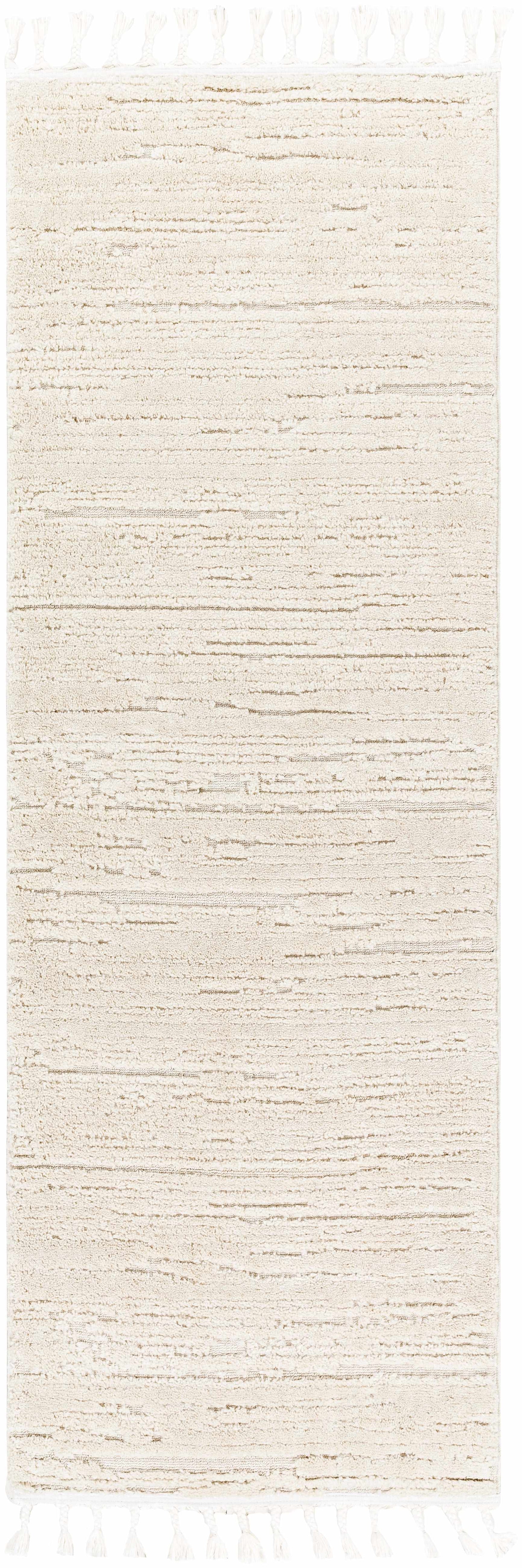 Ibarra Textured Ivory High/Low Pile Rug with Tassels - Ornate Home