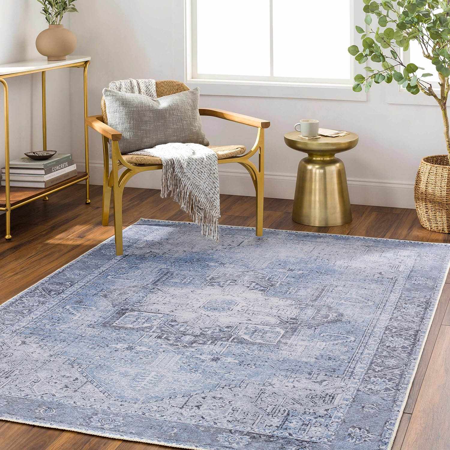Ice Blue Flat Pile Washable Rug - Clearance - Ornate Home