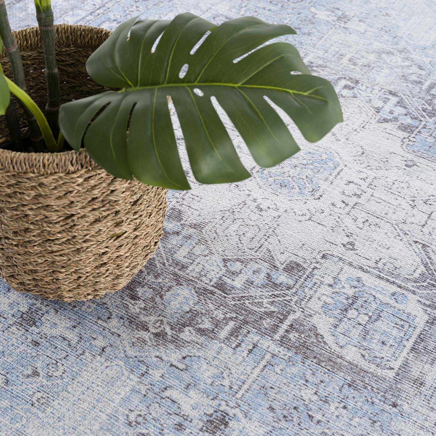 Ice Blue Flat Pile Washable Rug - Clearance - Ornate Home