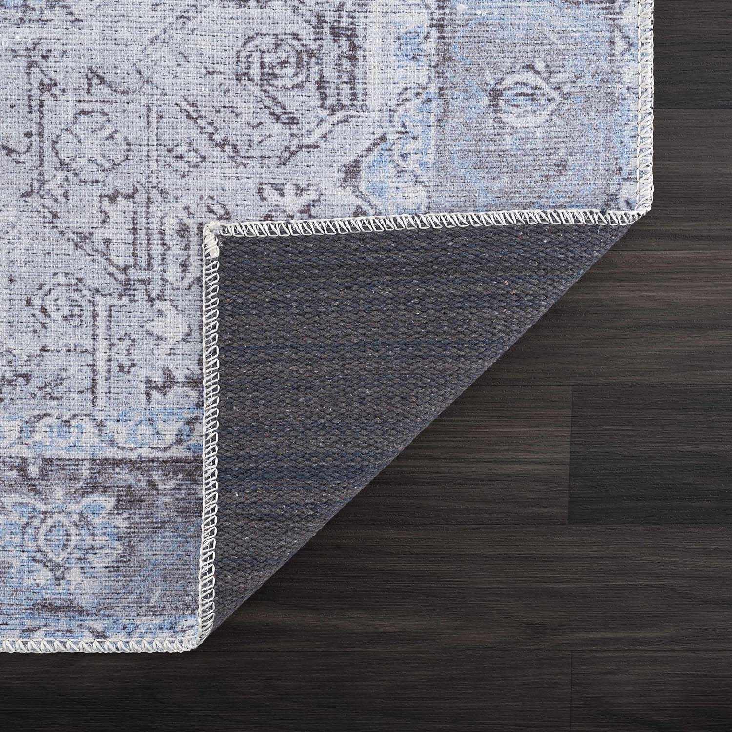 Ice Blue Flat Pile Washable Rug - Clearance - Ornate Home
