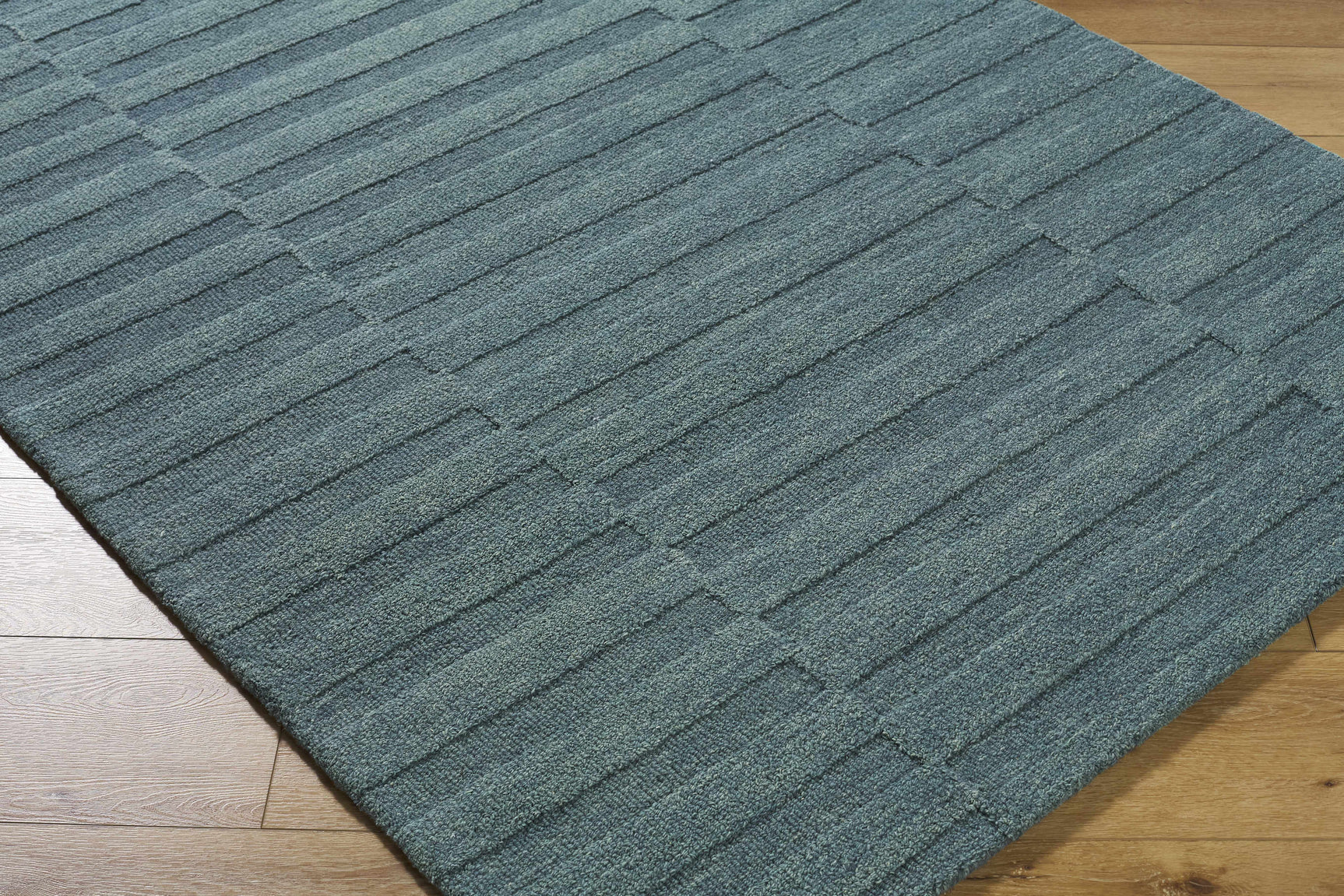 Idaho Broken-Stiped Petrol Blue Wool Rug | Our PNW Home X Livabliss - Ornate Home