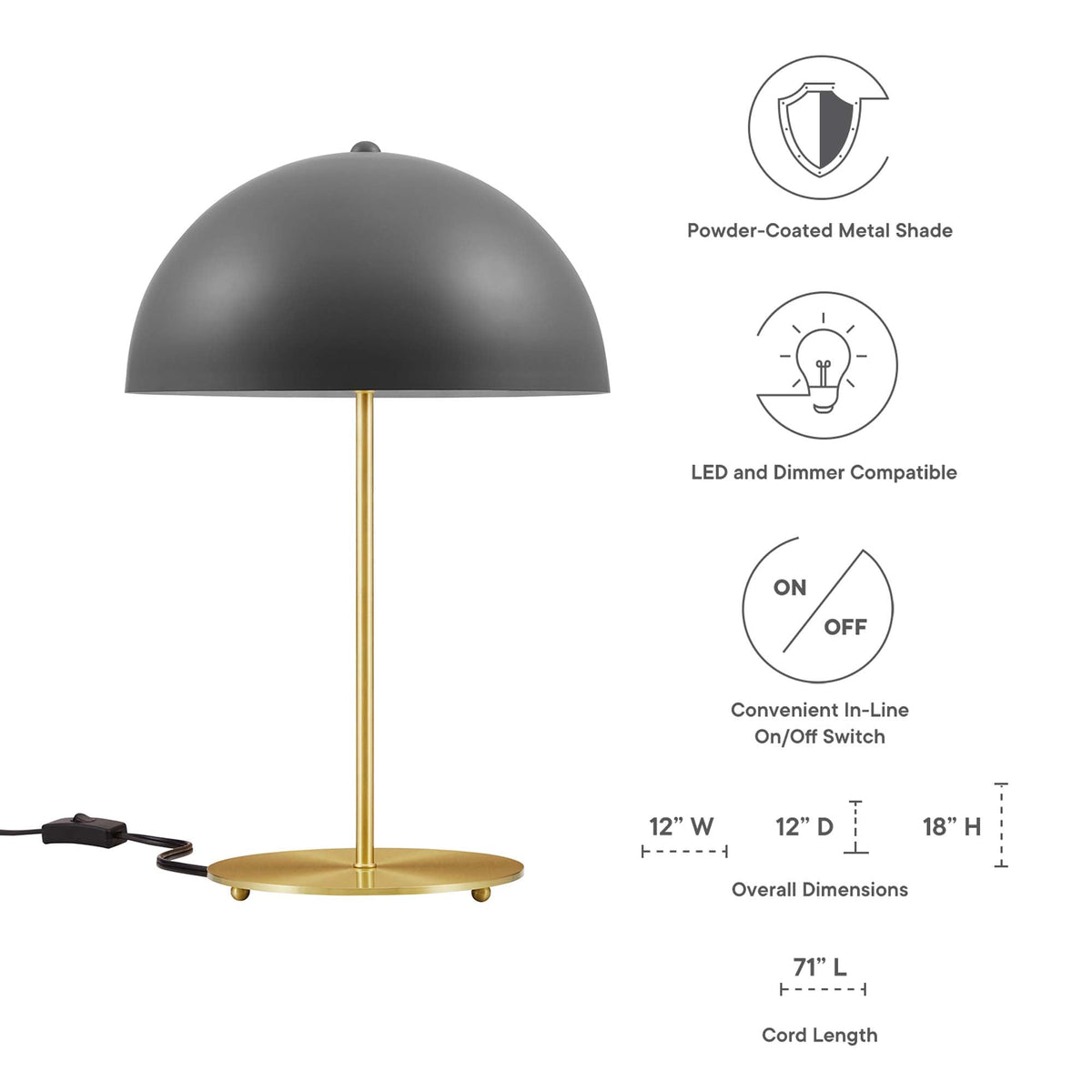 Ideal Gray/Satin Brass Metal Table Lamp - Ornate Home