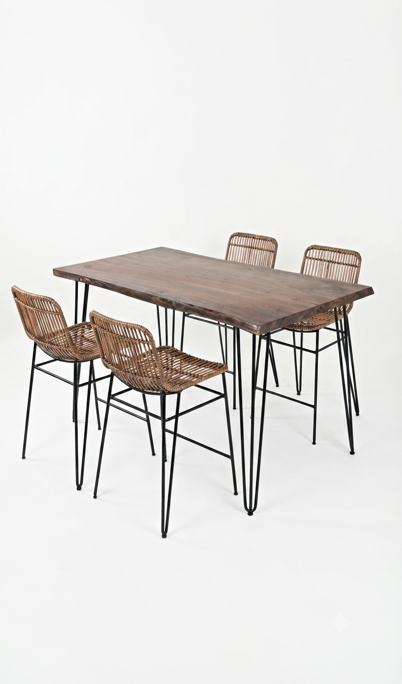 Nature's Edge Light Chestnut Counter Dining Table w/ 4 Hairpin Stools