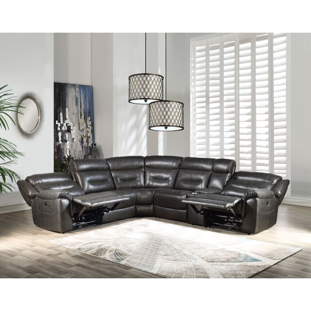 Imogen Gray LeatherAire Sectional Sofa (Power Motion) - Ornate Home