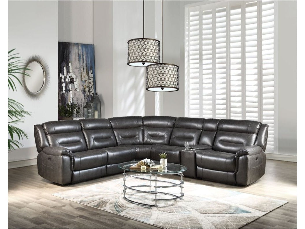 Imogen Gray LeatherAire Sectional Sofa (Power Motion) - Ornate Home