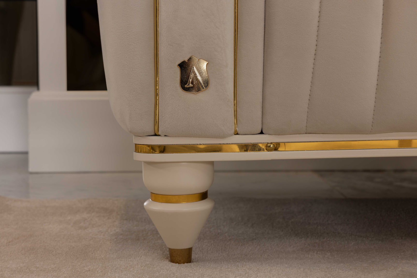 Inci Ivory Velvet Living Room Set / 4pc - Ornate Home