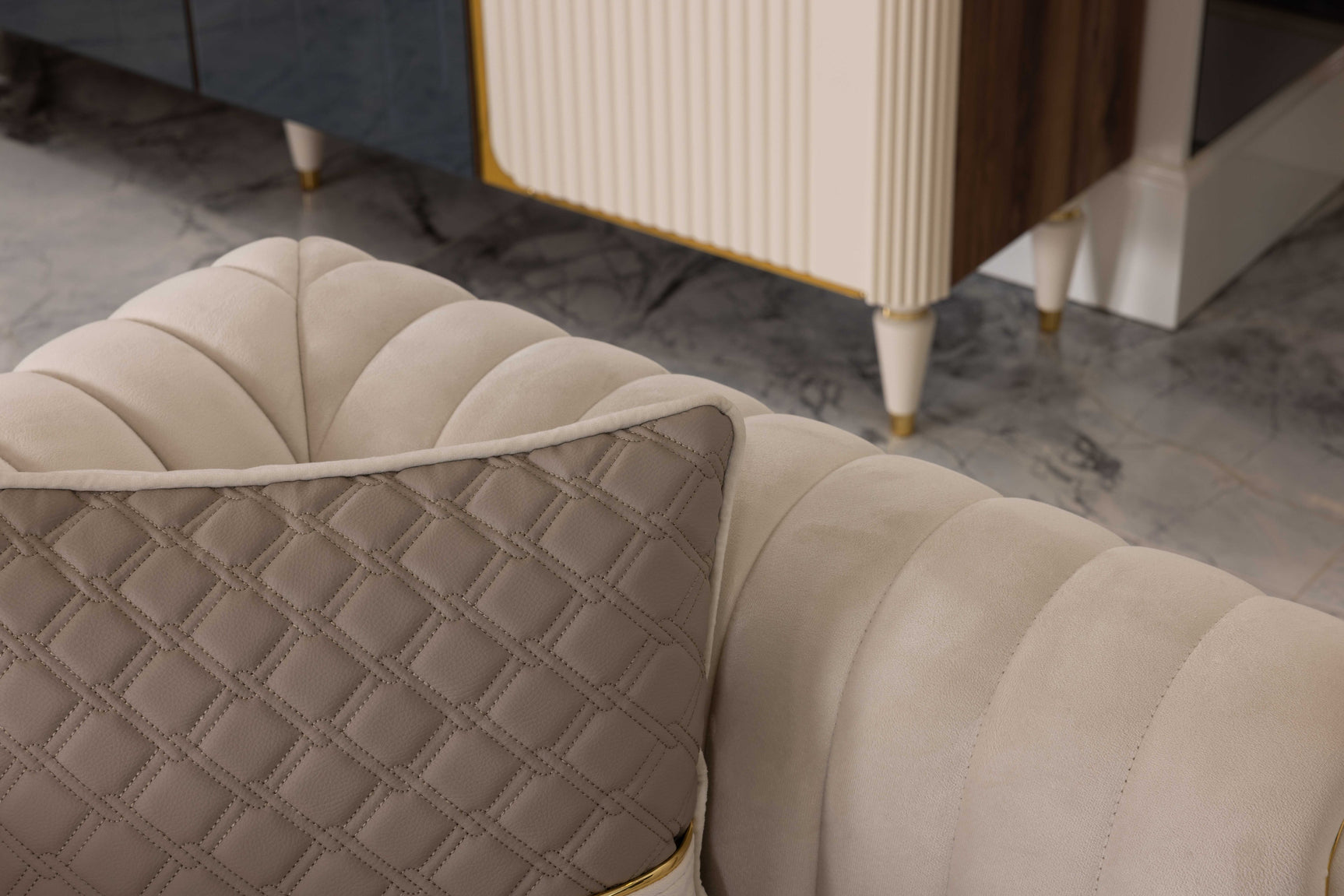 Inci Ivory Velvet Living Room Set / 4pc - Ornate Home