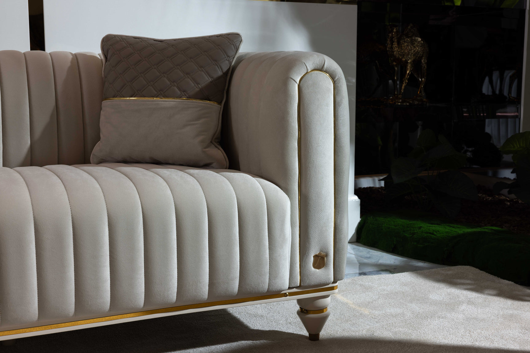 Inci Ivory Velvet Living Room Set / 4pc - Ornate Home