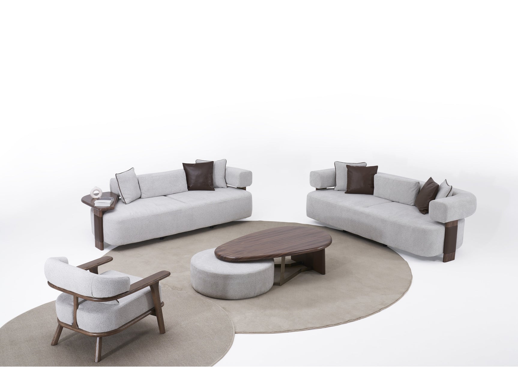 Indigo White & Walnut Living Room Set / 3pc - Ornate Home