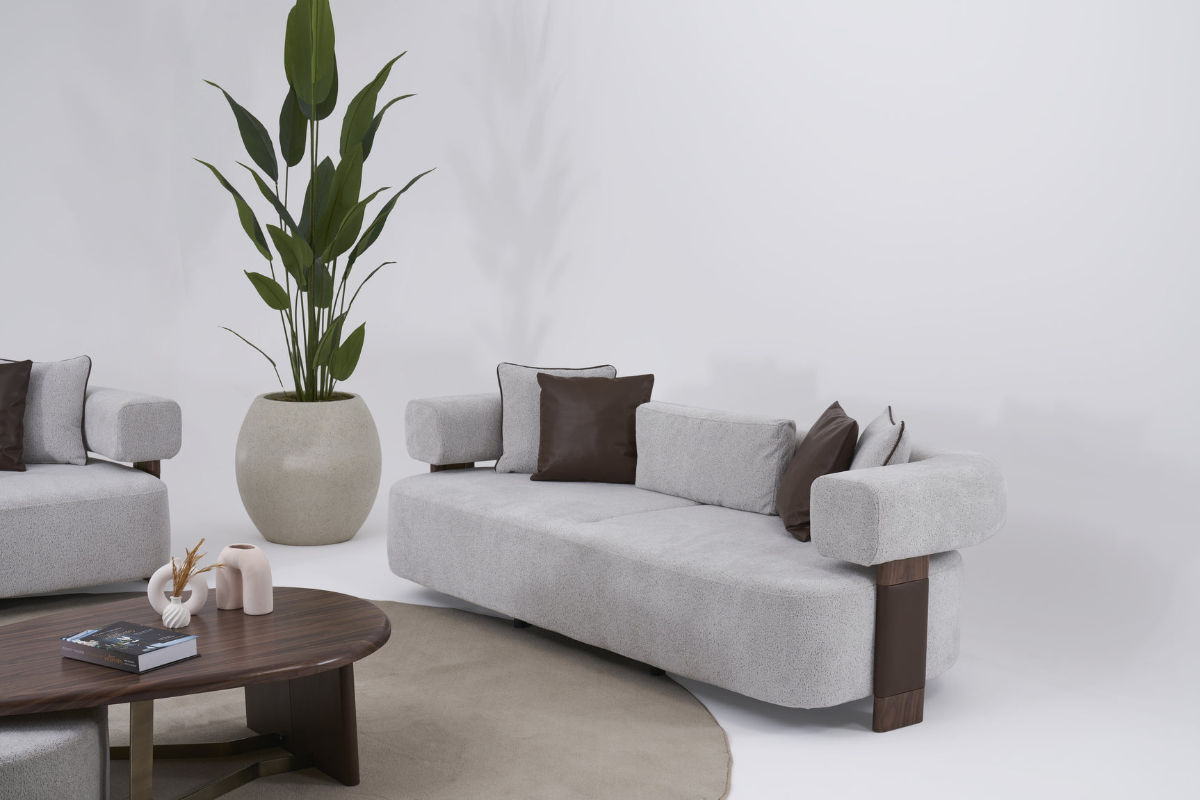 Indigo White & Walnut Living Room Set / 3pc - Ornate Home