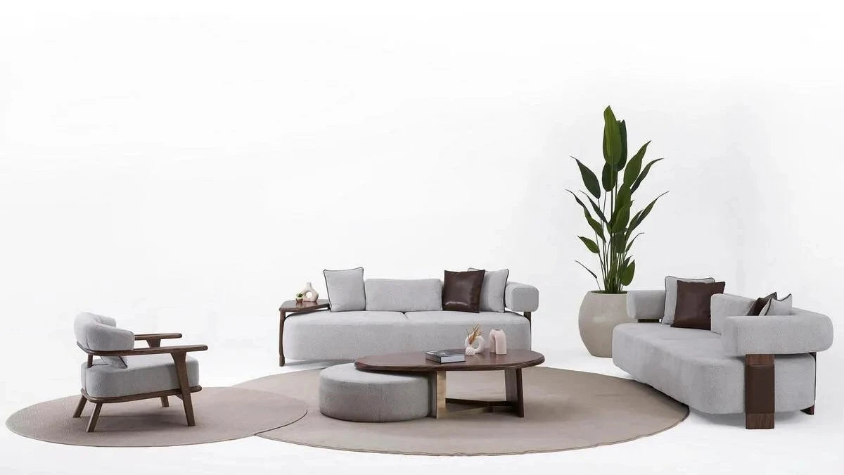 Indigo White & Walnut Living Room Set / 3pc - Ornate Home