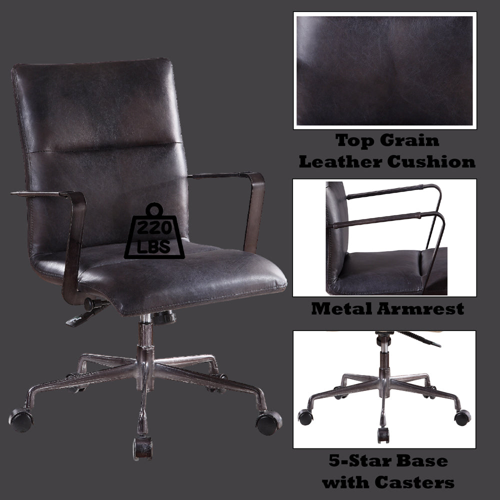 Indra Onyx Black Top Grain Leather Office Chair - Ornate Home