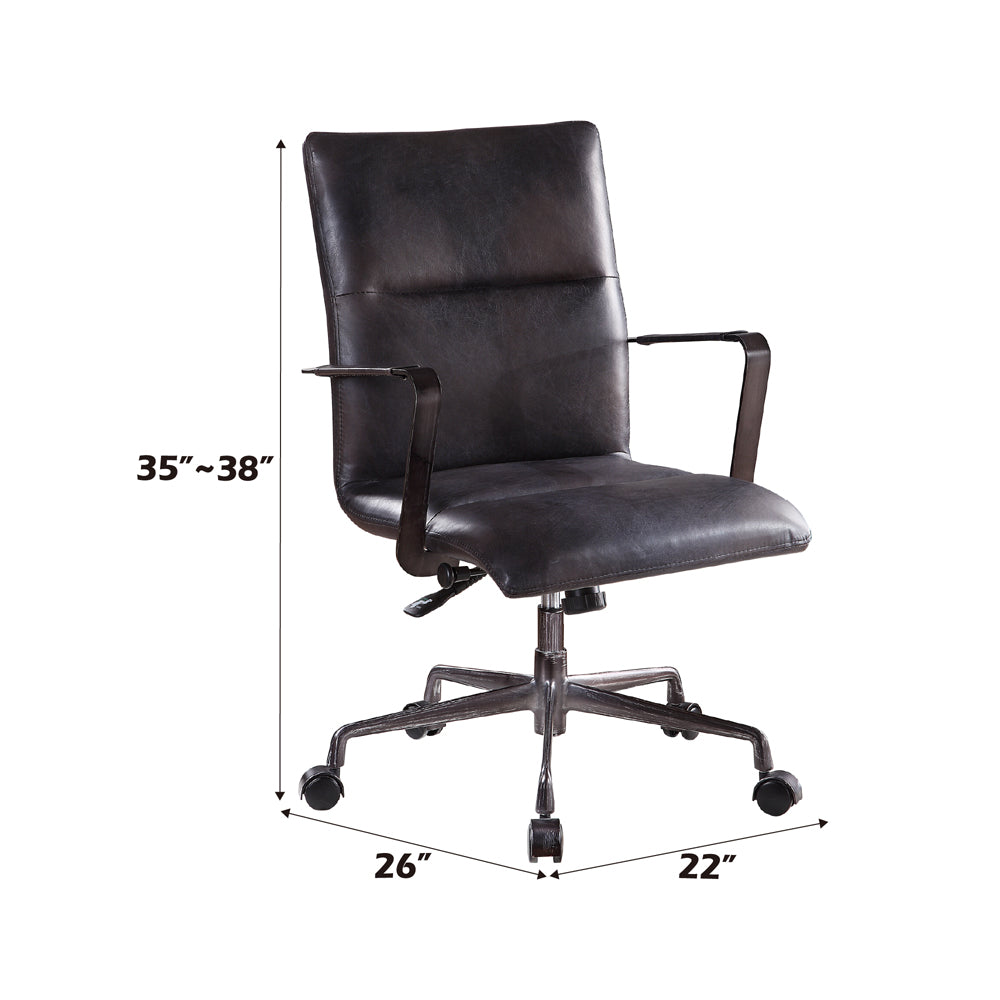 Indra Onyx Black Top Grain Leather Office Chair - Ornate Home