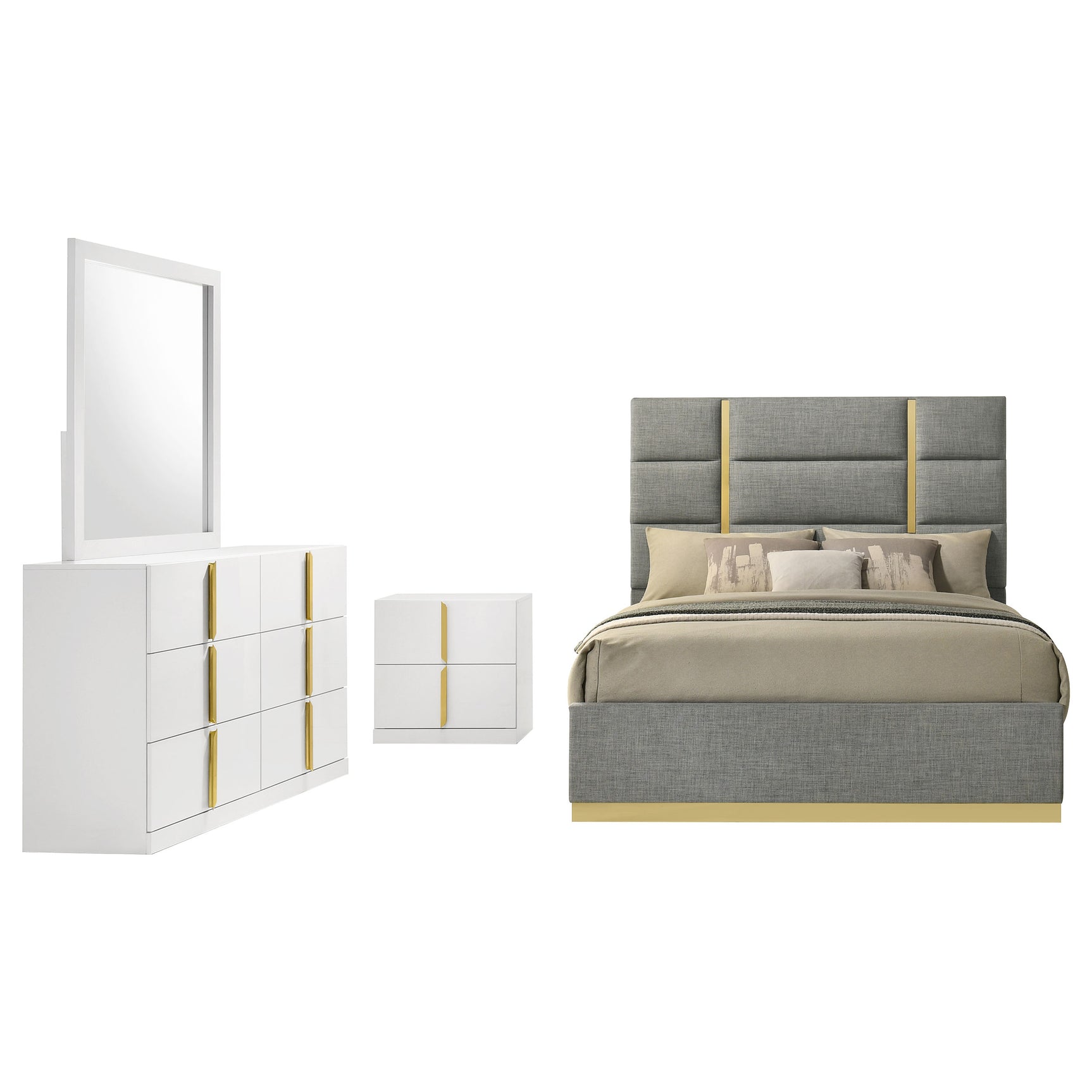 Ines Grey/White High Gloss 4-piece Queen Bedroom Set - Ornate Home
