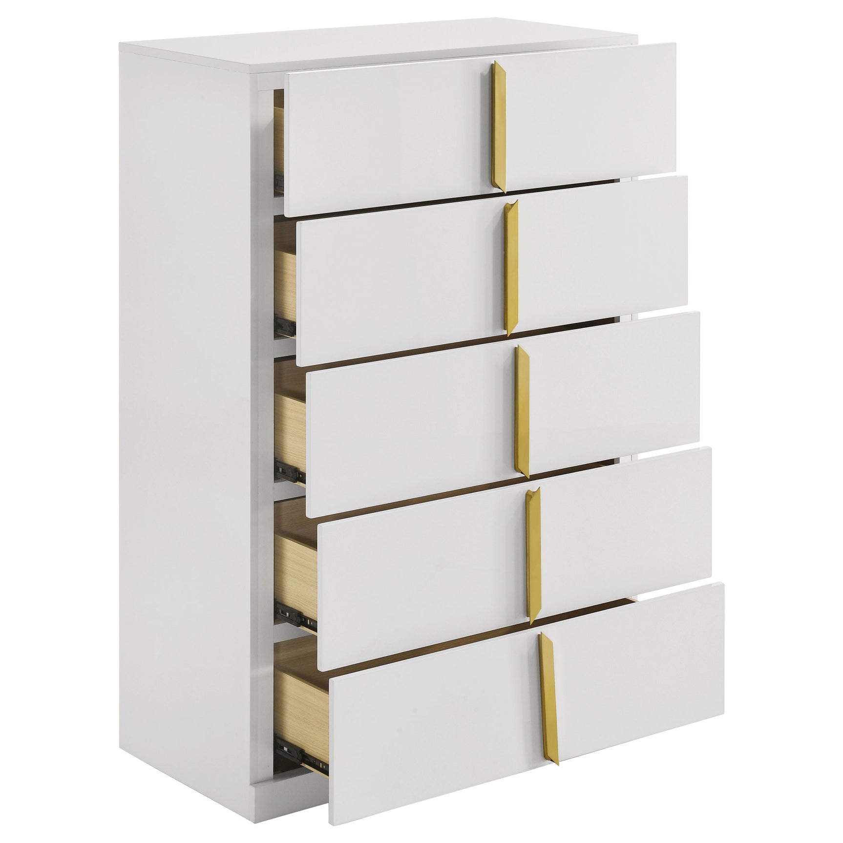 Ines White High Gloss 5-drawer Bedroom Chest of Drawers - Ornate Home