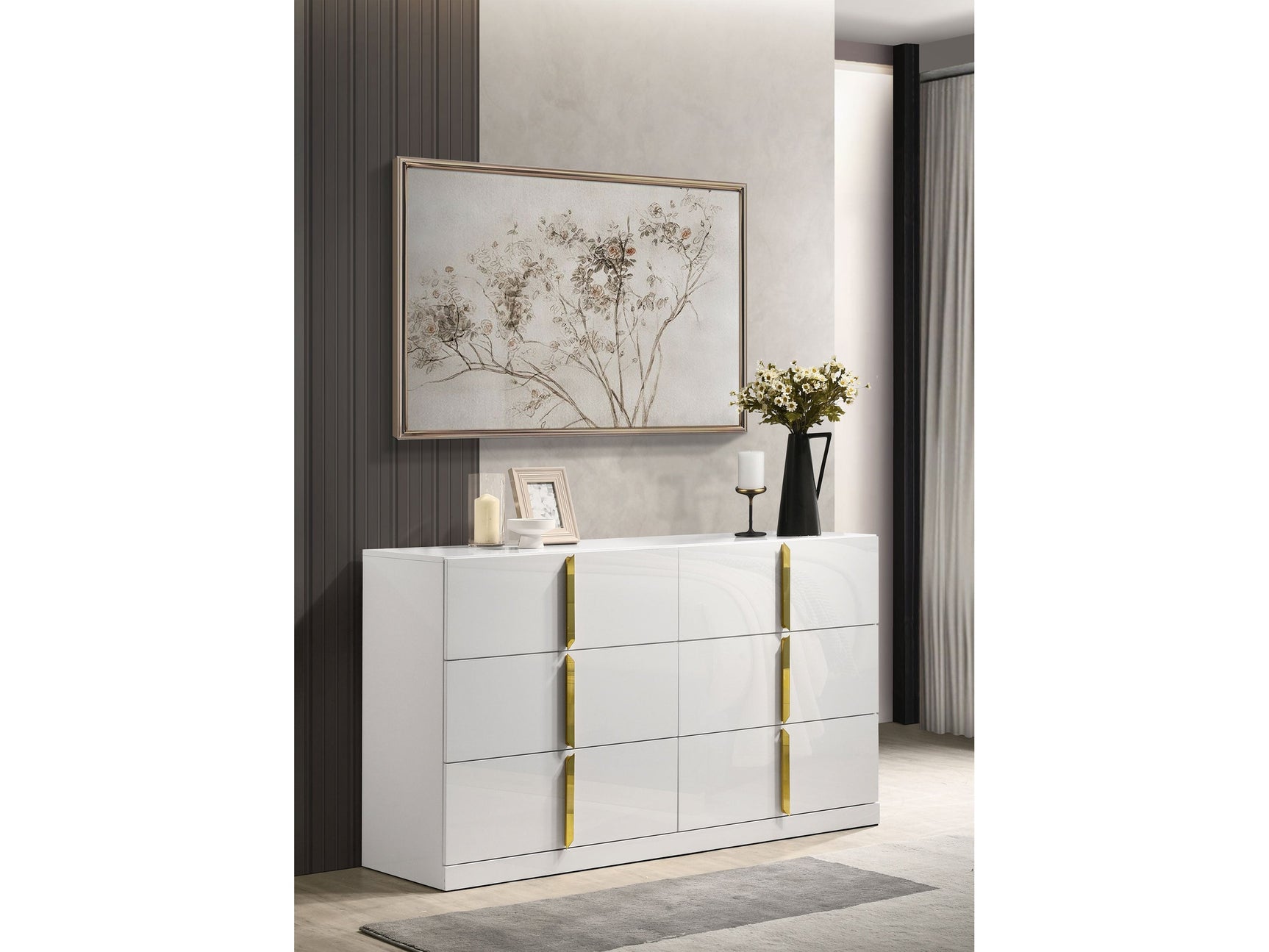 Ines White High Gloss 6-drawer Bedroom Dresser Cabinet - Ornate Home