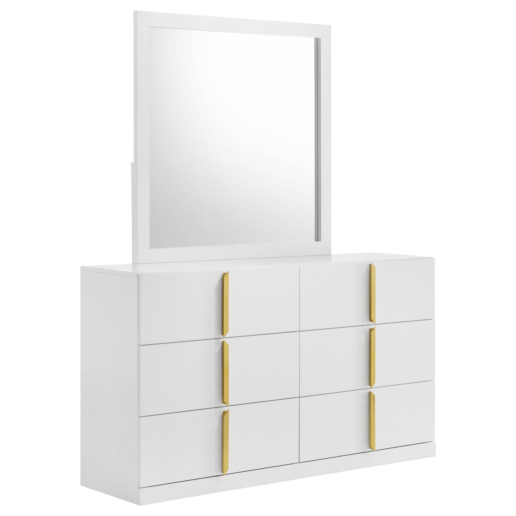 Ines White High Gloss 6-drawer Bedroom Dresser with Mirror - Ornate Home