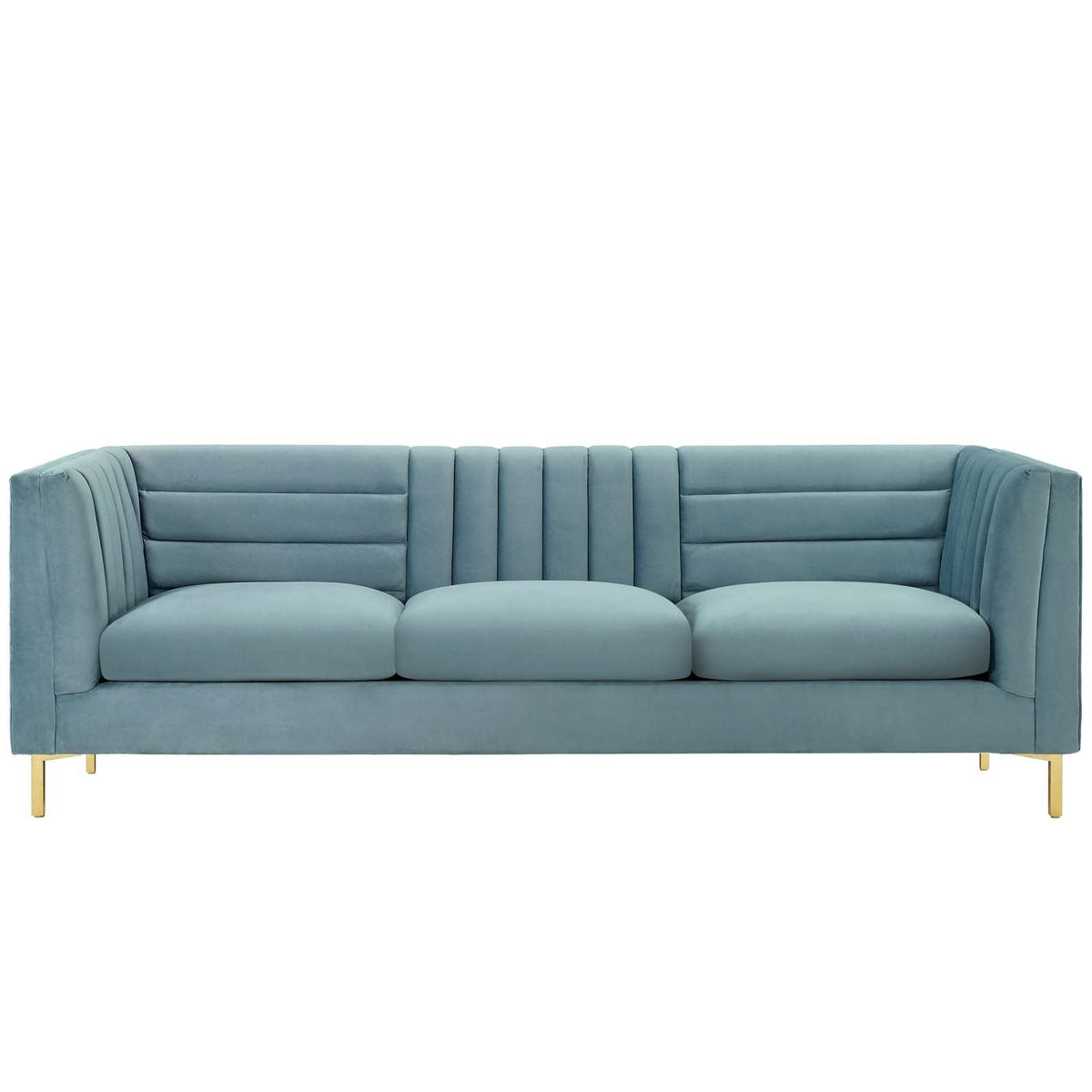 Ingenuity Light Blue Channel Tufted Performance Velvet Sofa - Ornate Home