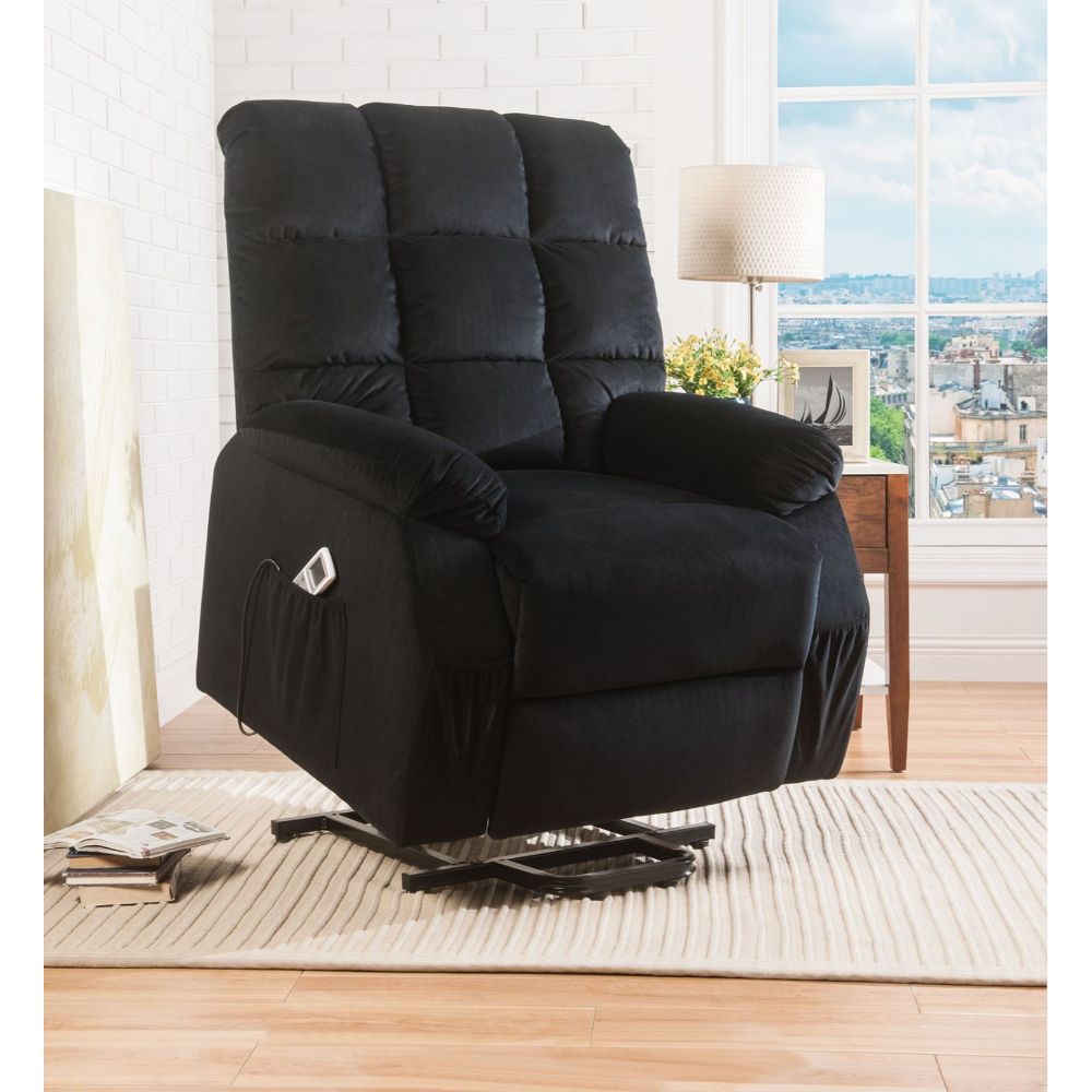 Ipompea Black Velvet Recliner w/Power Lift & Massage - Ornate Home