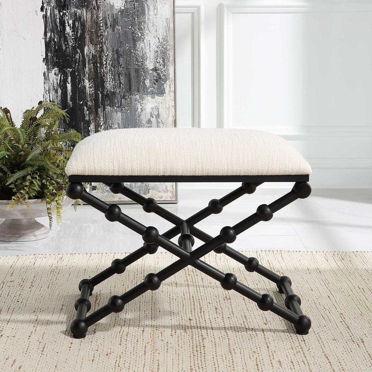 Iron Drops Black/White Small Bench - Ornate Home