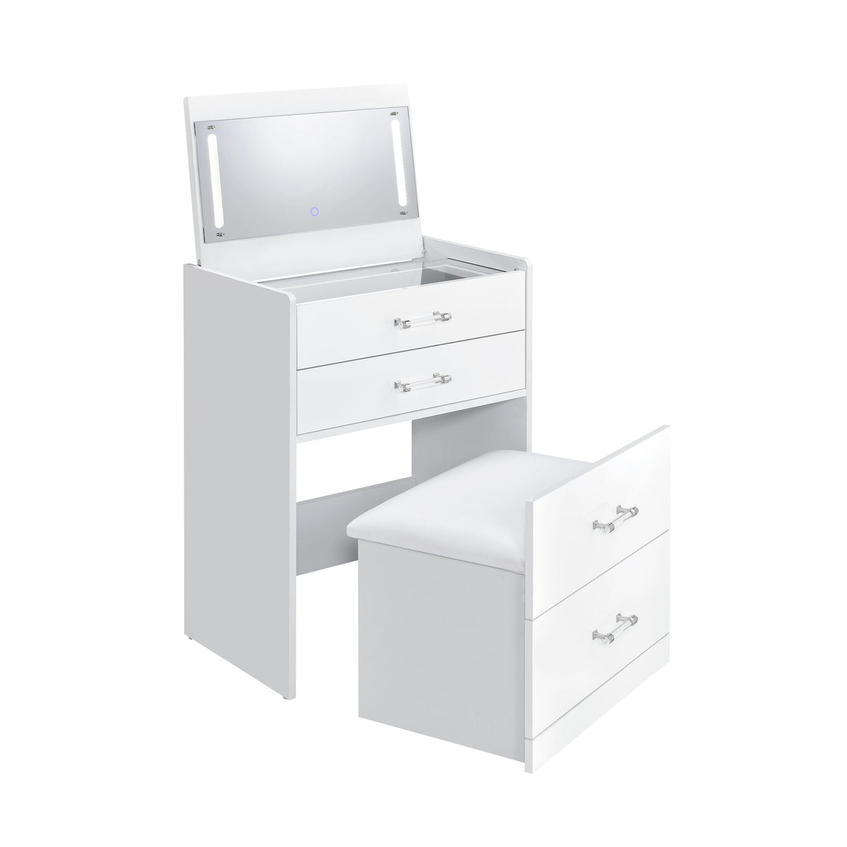 Irvine Glossy White Mini Dressing Table with Stool, LED and USB - Ornate Home