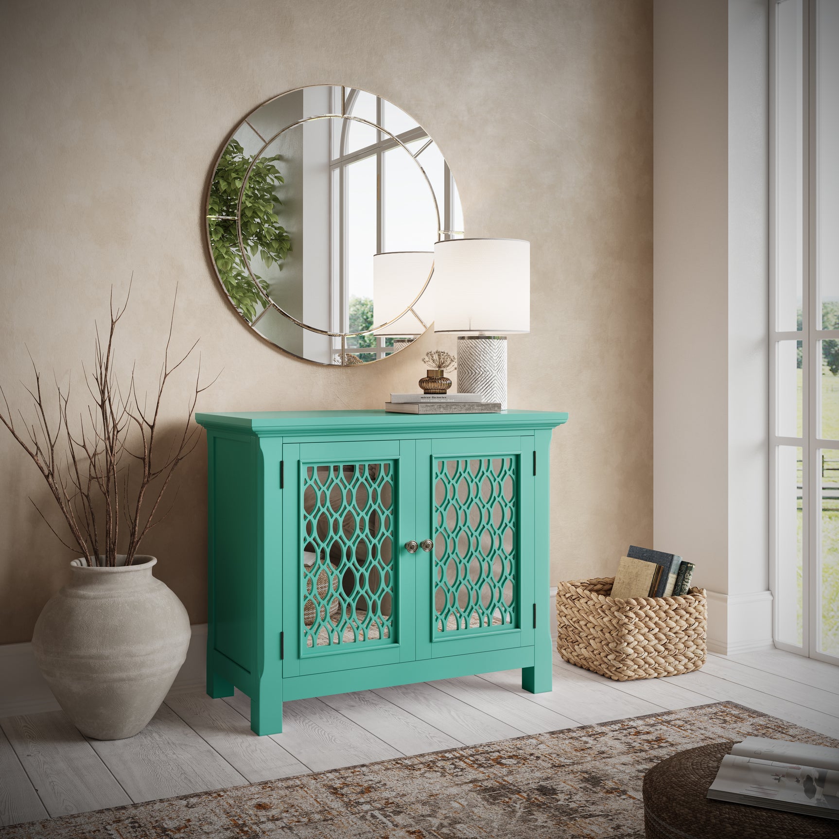 Isabella Aqua 38 Mirrored Accent Cabinet - Ornate Home