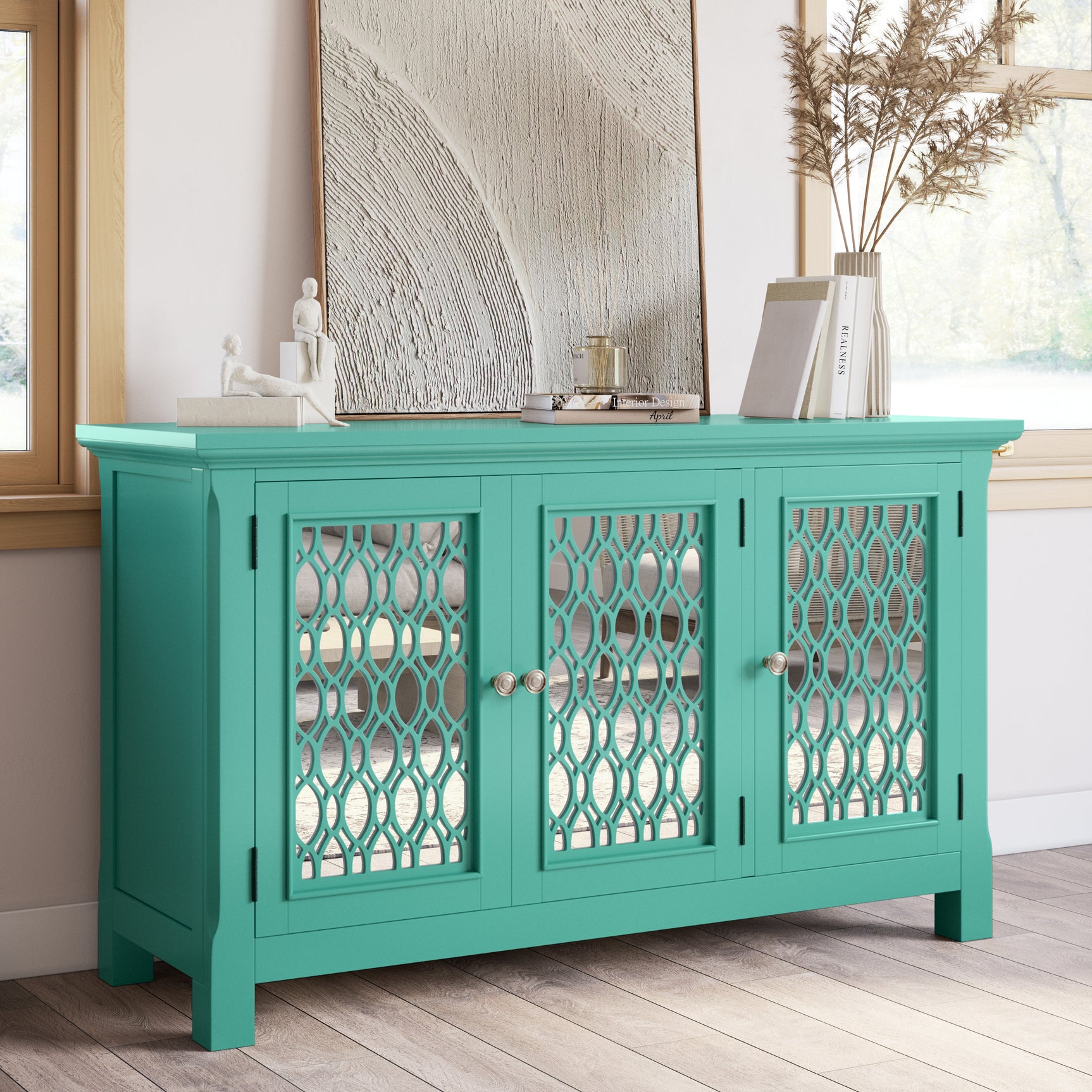 Isabella Aqua 54 Mirrored Accent Cabinet - Ornate Home