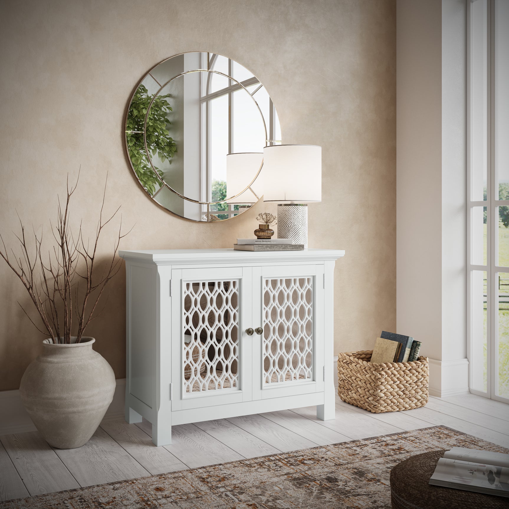 Isabella White 38 Mirrored Accent Cabinet - Ornate Home