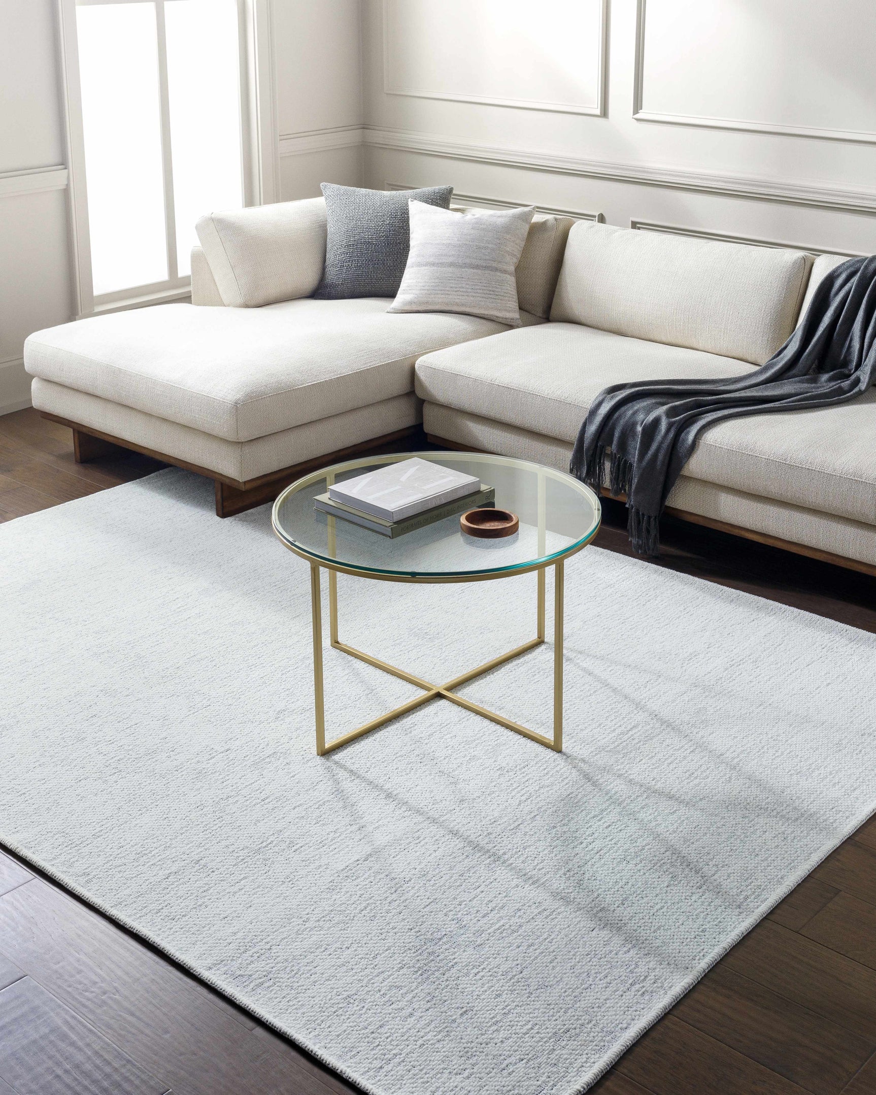 Isako Cream & Gray Solid Washable Area Rug - Clearance - Ornate Home