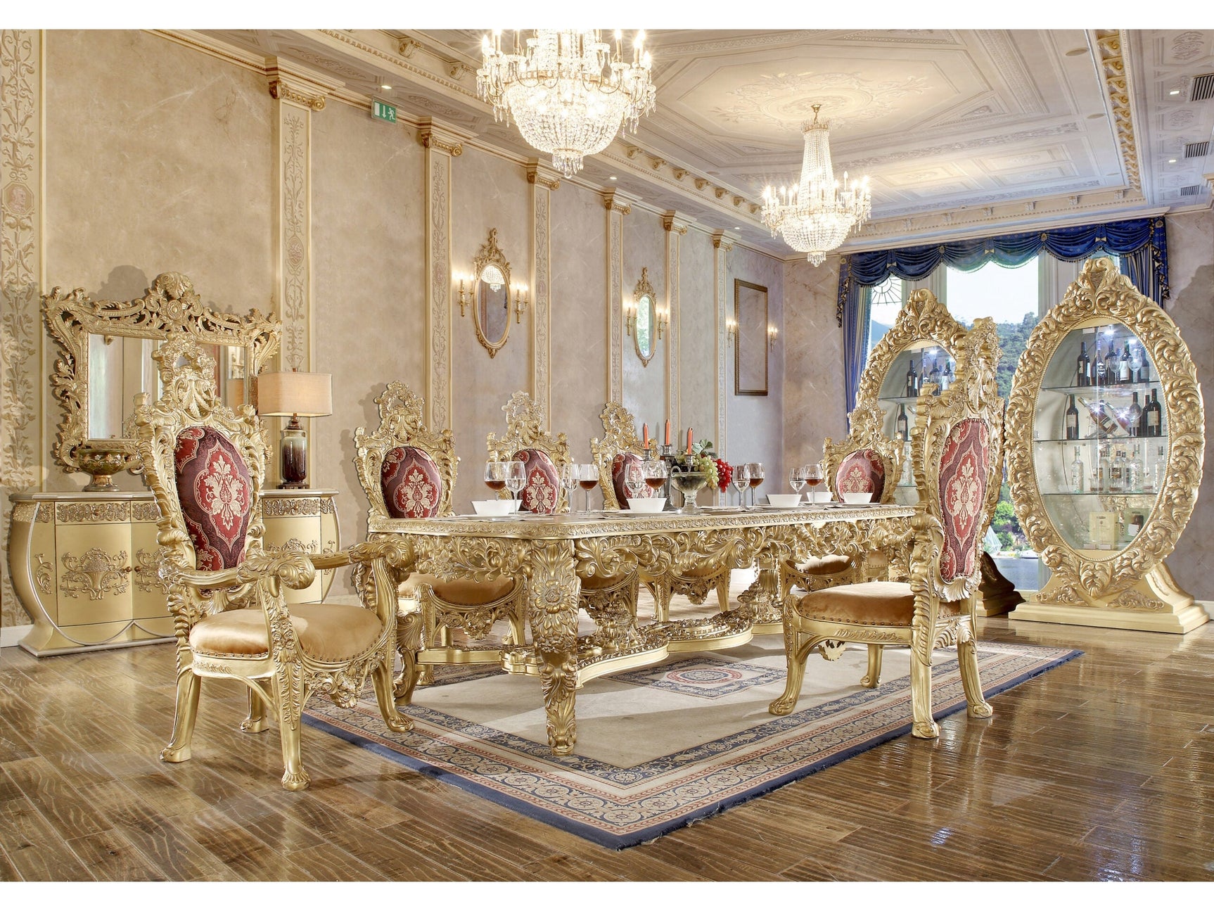 Isidora Bright Gold 7pc Rectangular Dining / HD-8086 - Ornate Home