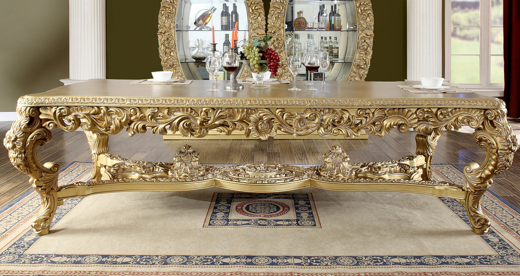 Isidora Bright Gold 7pc Rectangular Dining / HD-8086 - Ornate Home