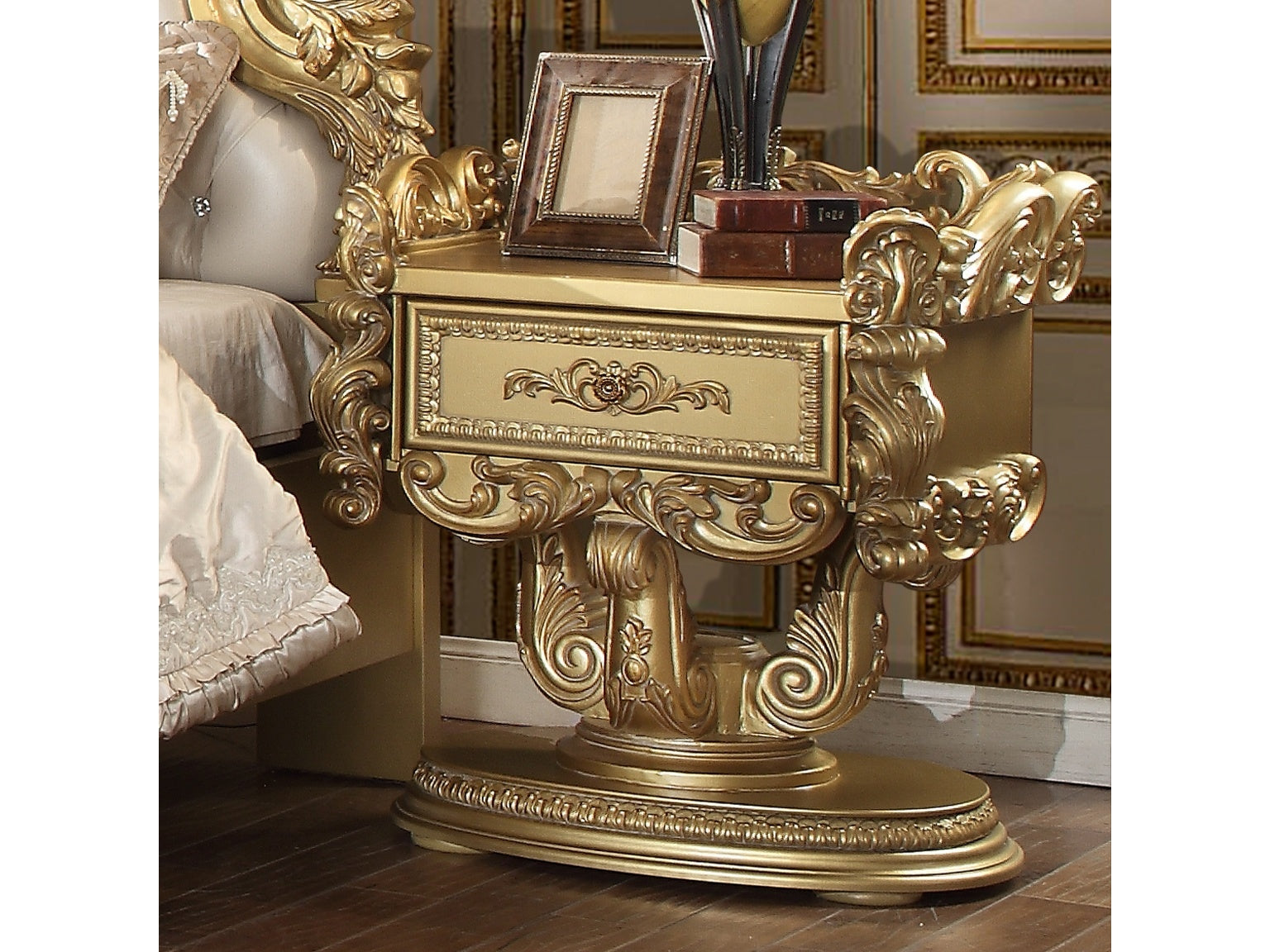 Isidora Bright Gold Nightstand / HD-8086 - Ornate Home
