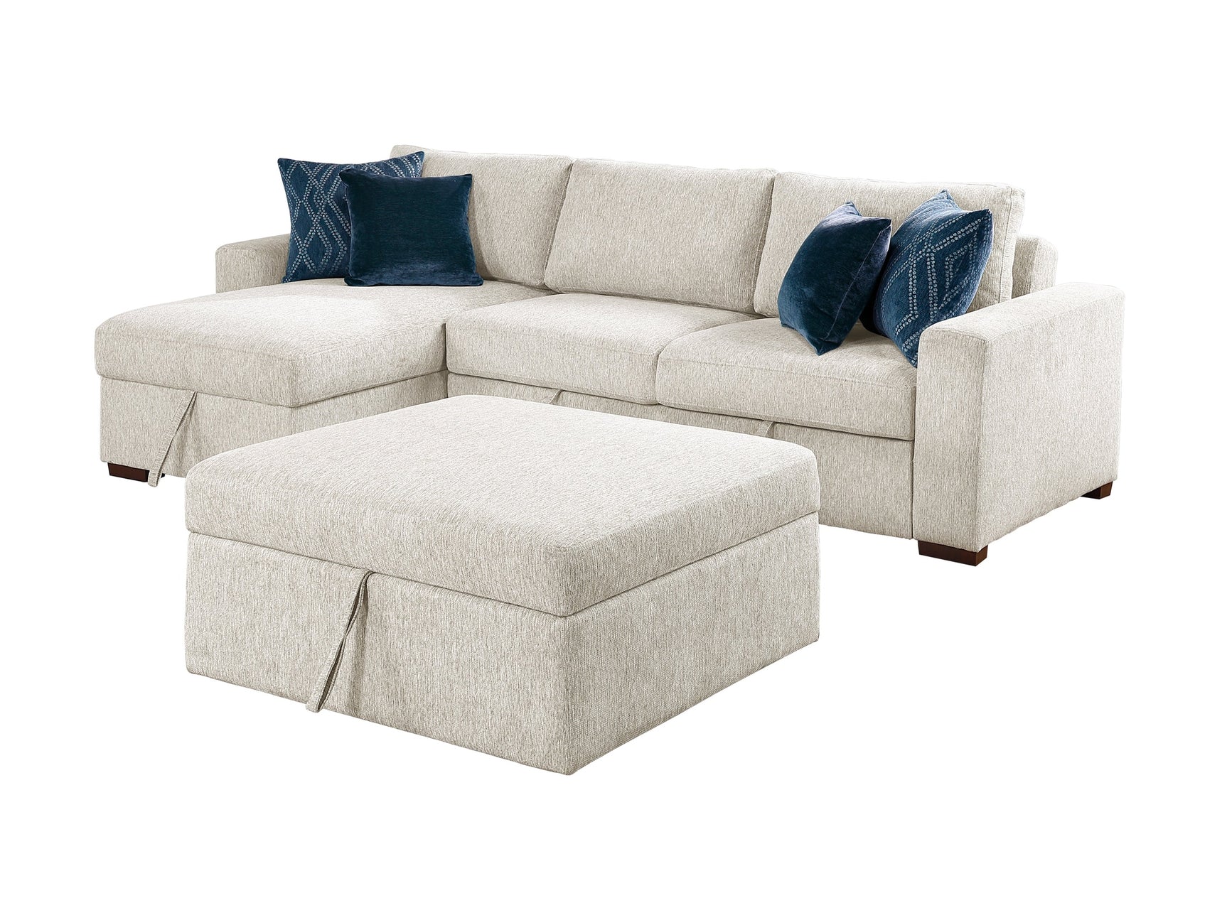 Isla Beige 3-Piece Sectional w/ Reversible Chaise and Pull-Out Bed & Ottoman - Ornate Home