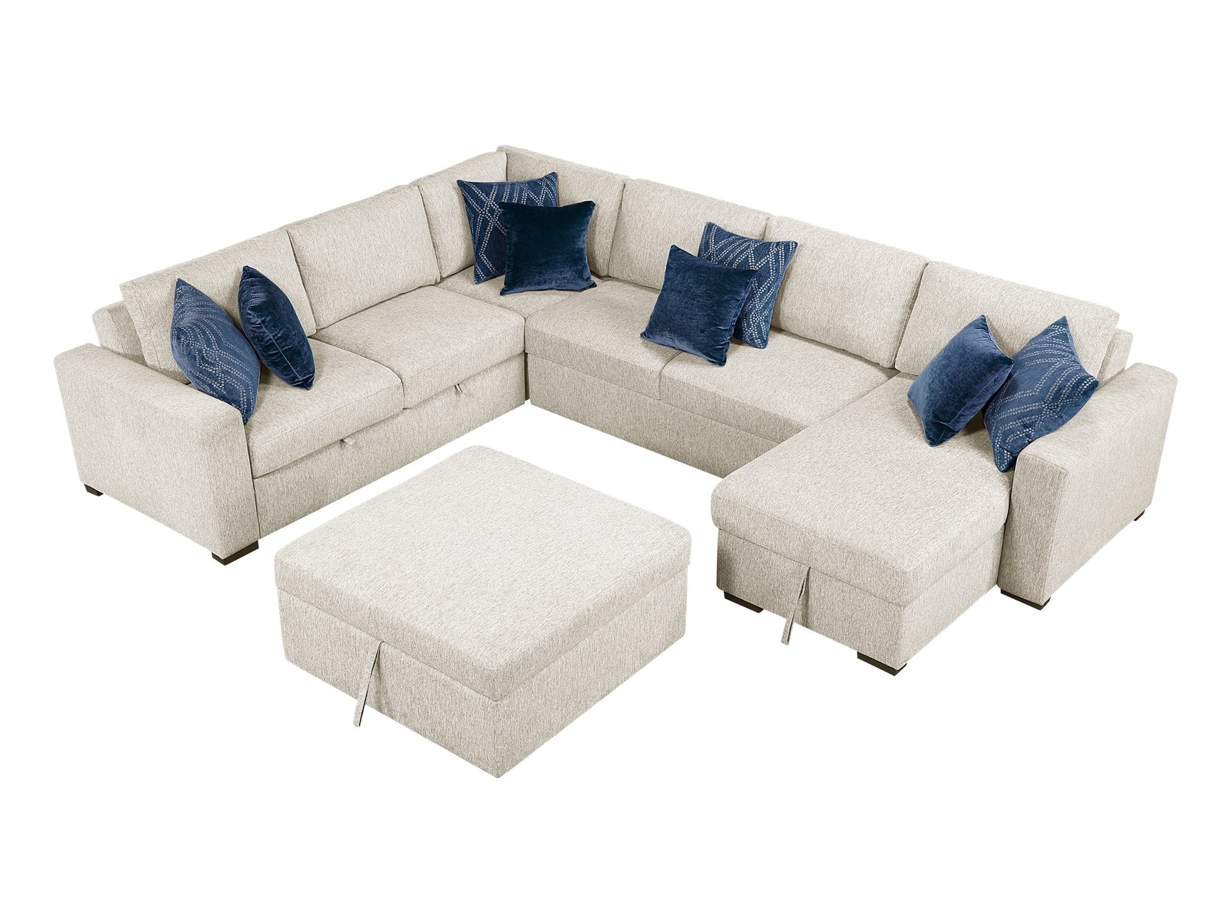 Isla Beige 5-Piece Sectional w/ Reversible Chaise and Pull-Out Bed & Ottoman - Ornate Home