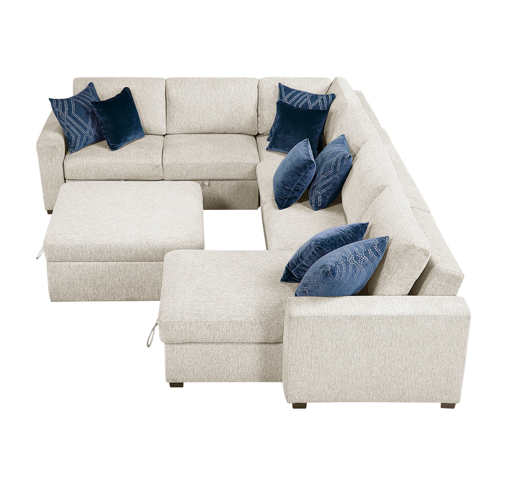 Isla Beige 5-Piece Sectional w/ Reversible Chaise and Pull-Out Bed & Ottoman - Ornate Home