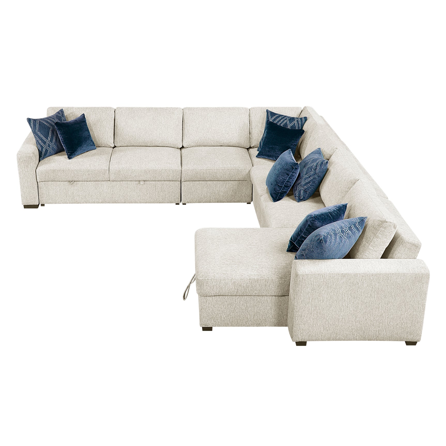 Isla Beige 5-Piece Sectional with Reversible Chaise and Pull-Out Bed & Ottoman - Ornate Home