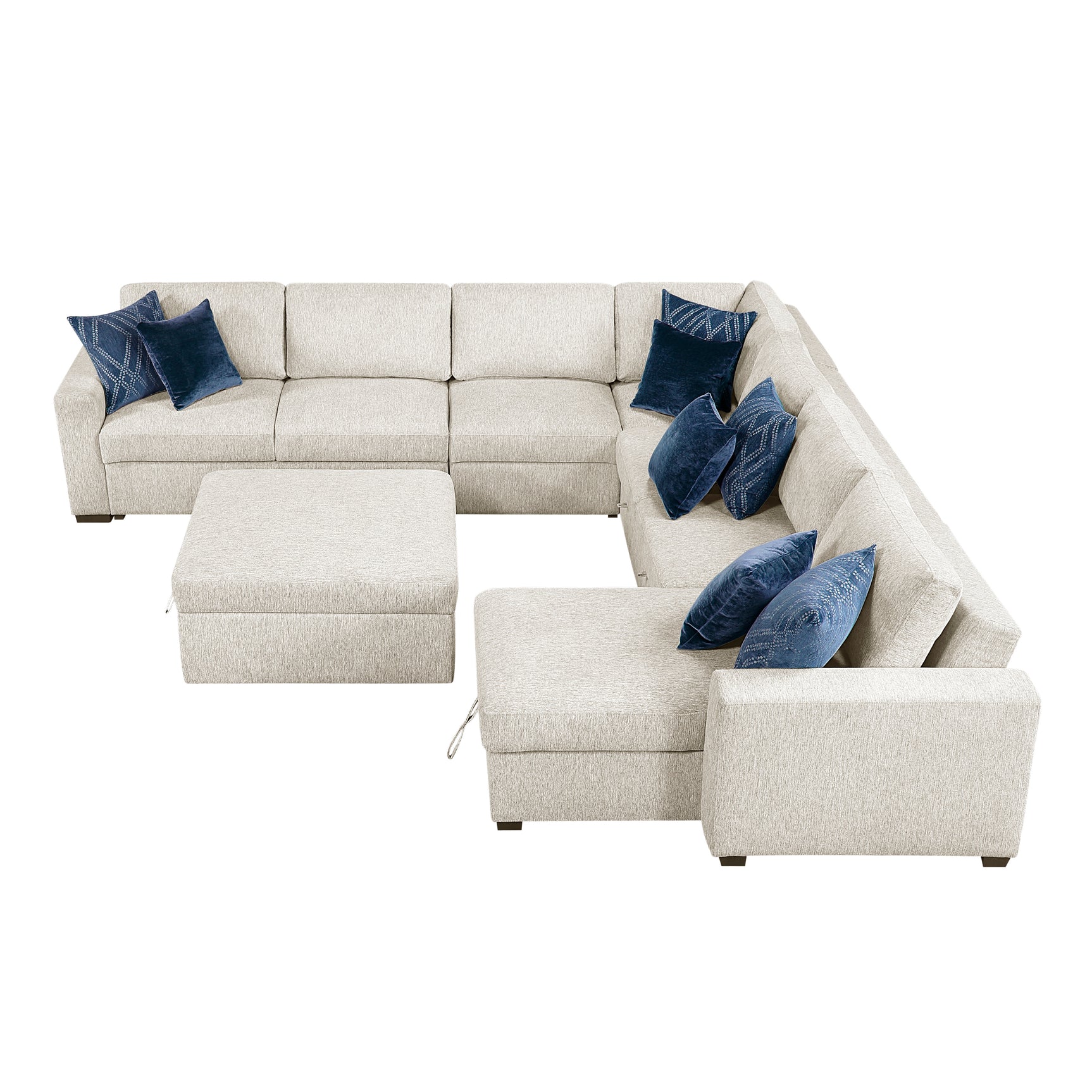 Isla Beige 6-Piece Sectional w/ Reversible Chaise and Pull-Out Bed & Ottoman - Ornate Home